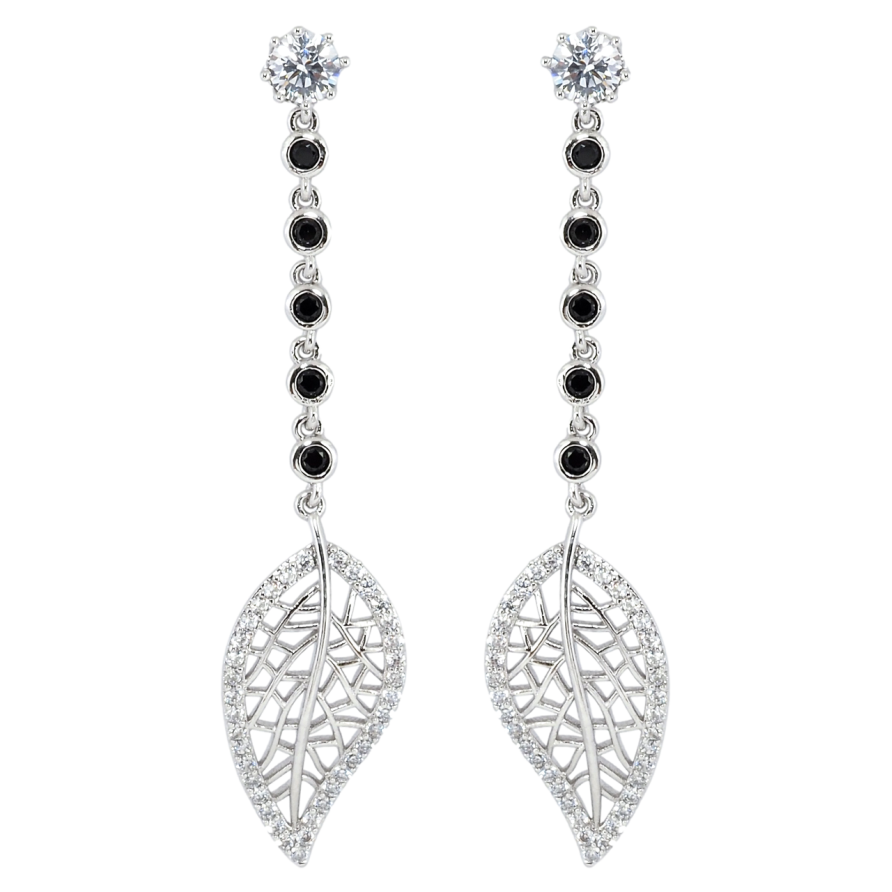 Сережки Xuping Родій пусети Різьблені листочки на доріжці чорного цирконію фото №1 Сережки Xuping Родій пусети Різьблені листочки на доріжці чорного цирконію фото №1