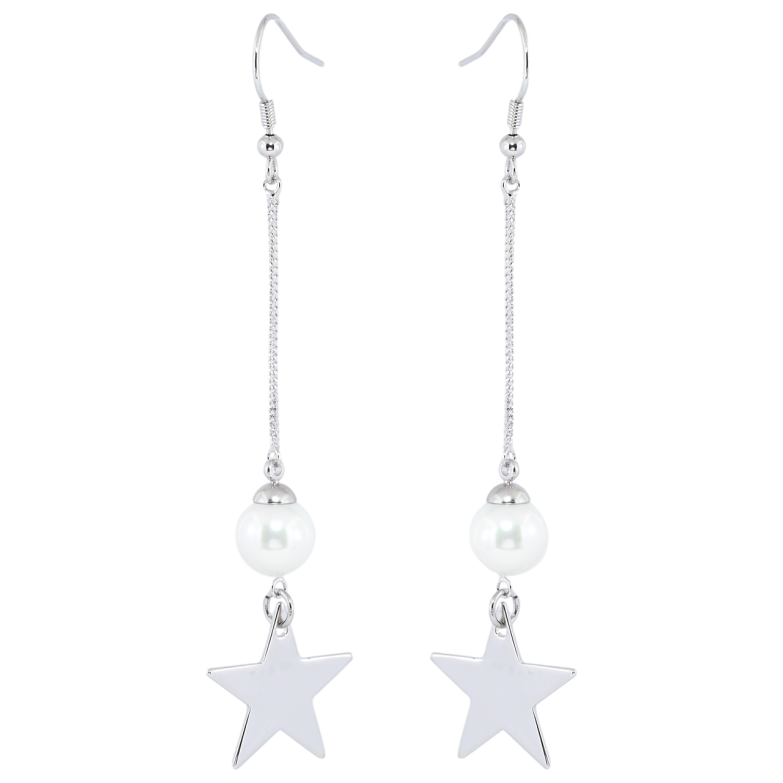 Серьги Xuping Родий французский замок Подвески с жемчужинами и звездочками фото №1