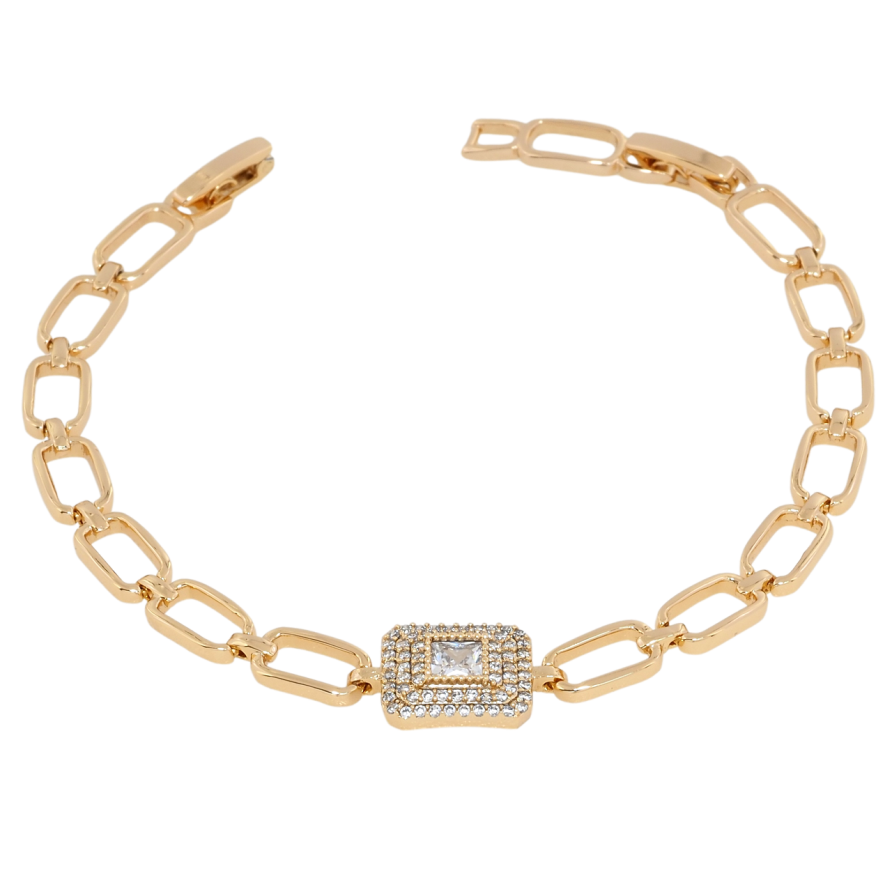 Браслет Xuping Позолота 18K Овальні ланки із вставкою з цирконію довжина з дод. замком 17,19см х 6мм фото №1 Браслет Xuping Позолота 18K Овальні ланки із вставкою з цирконію довжина з дод. замком 17,19см х 6мм фото №1