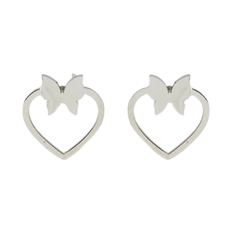 Сережки Xuping TTM Stainless Steel колір Родій пусети Серця з метеликами фото №1
