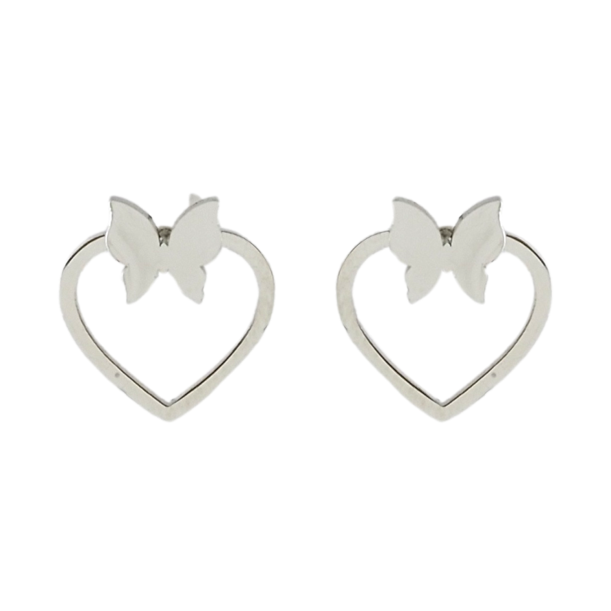 Сережки Xuping TTM Stainless Steel колір Родій пусети Серця з метеликами фото №1