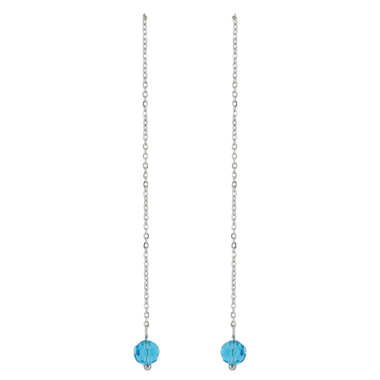 Серьги Xuping TTM Stainless Steel цвет Родий пусеты Подвески голубая бусина на цепочке фото №1