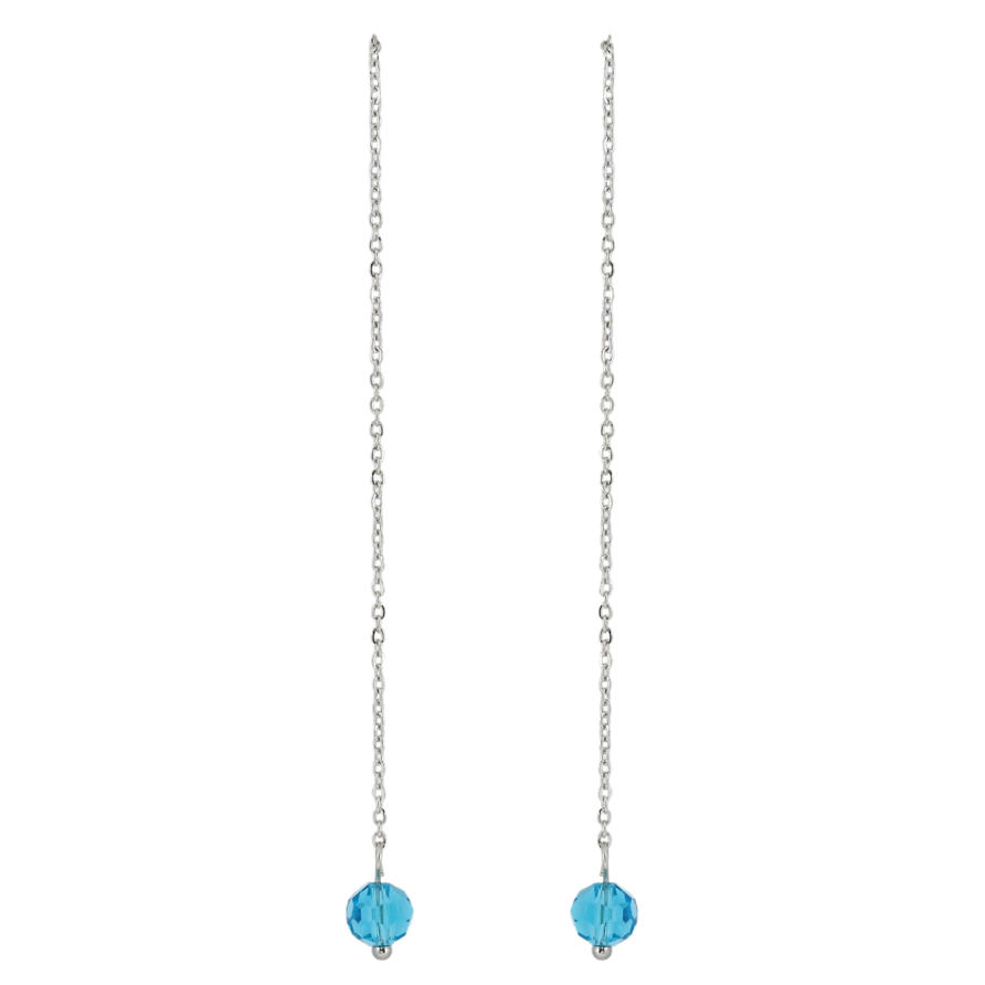 Серьги Xuping TTM Stainless Steel цвет Родий пусеты Подвески голубая бусина на цепочке фото №1