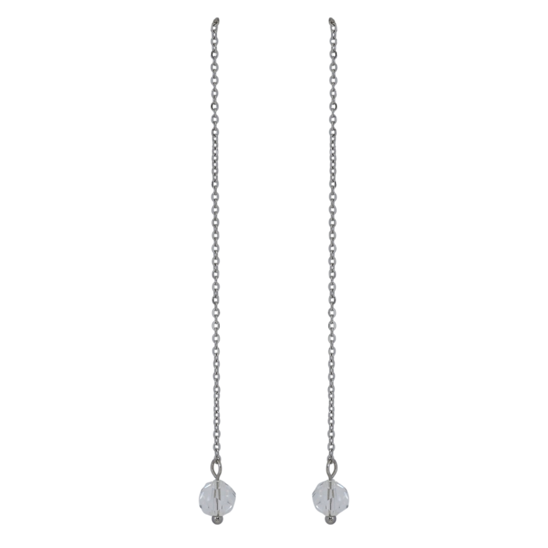 Сережки Xuping TTM Stainless Steel колір Родій пусети Підвіски прозора намистина на ланцюжку фото №1