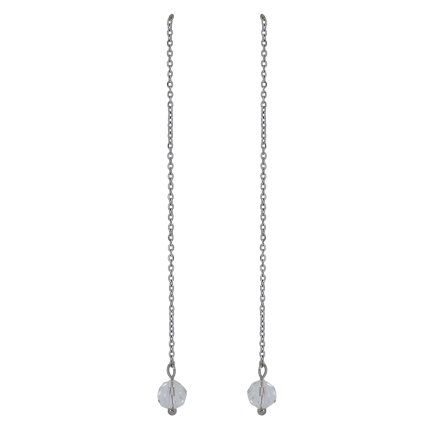 Сережки Xuping TTM Stainless Steel колір Родій пусети Підвіски прозора намистина на ланцюжку фото №1