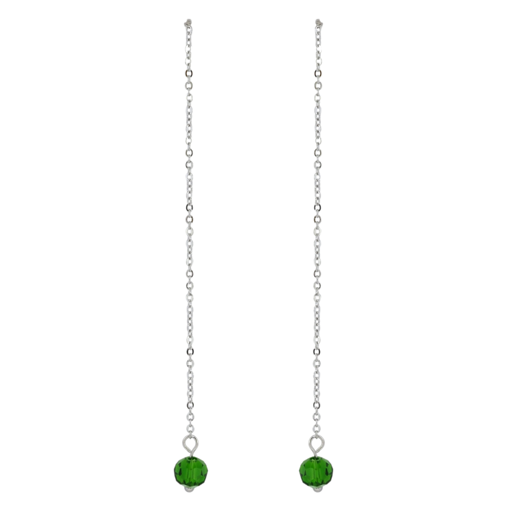 Сережки Xuping TTM Stainless Steel колір Родій пусети Підвіски зелена намистина на ланцюжку фото №17