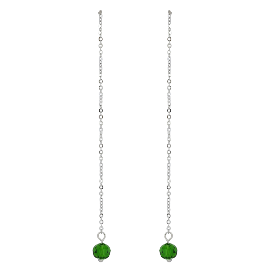 Сережки Xuping TTM Stainless Steel колір Родій пусети Підвіски зелена намистина на ланцюжку фото №1
