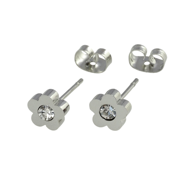 Серьги Xuping TTM Stainless Steel цвет Родий пусеты Цветочки фото №1