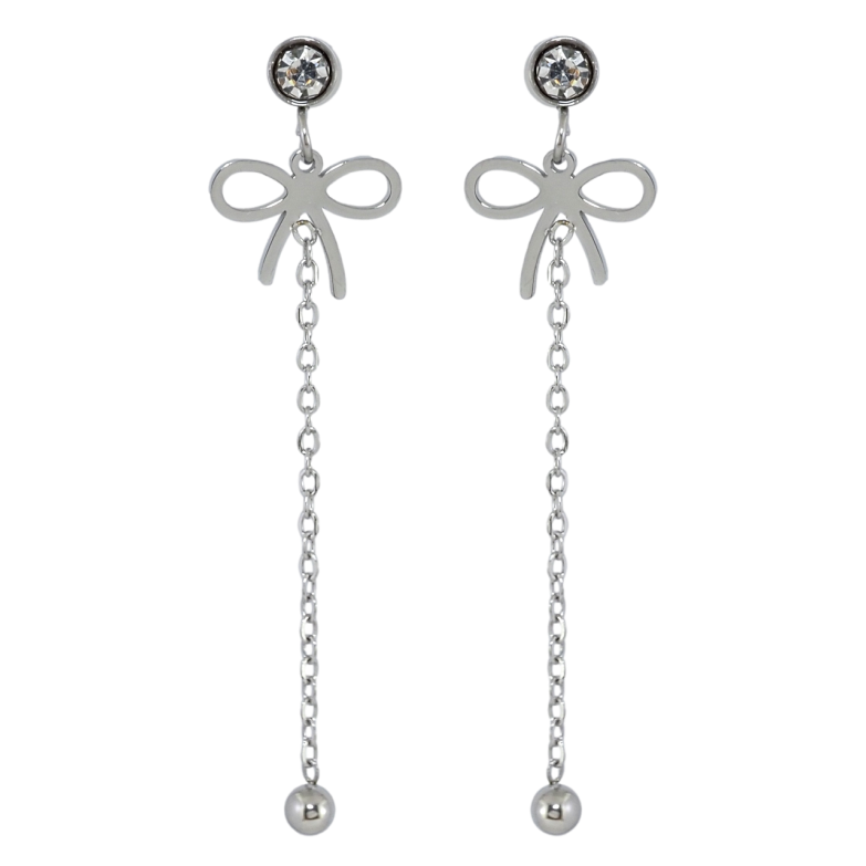 Сережки Xuping TTM Stainless Steel колір Родій пусети Підвіски бантики фото №1