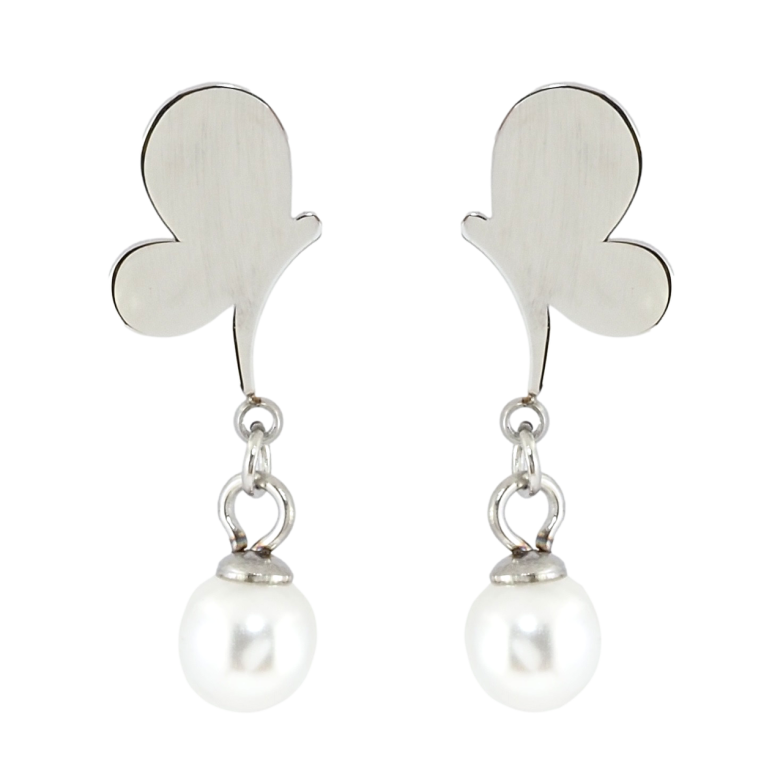 Сережки Xuping TTM Stainless Steel колір Родій пусети Метелики з перлинними підвісками фото №1 Сережки Xuping TTM Stainless Steel колір Родій пусети Метелики з перлинними підвісками фото №1