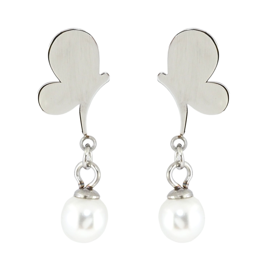 Серьги Xuping TTM Stainless Steel цвет Родий пусеты Бабочки с жемчужными подвесками фото №1 Серьги Xuping TTM Stainless Steel цвет Родий пусеты Бабочки с жемчужными подвесками фото №1