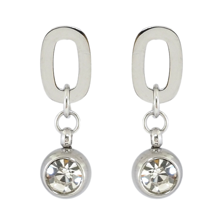 Серьги Xuping TTM Stainless Steel цвет Родий пусеты Овальные с подвесками шариками и фианитами фото №1