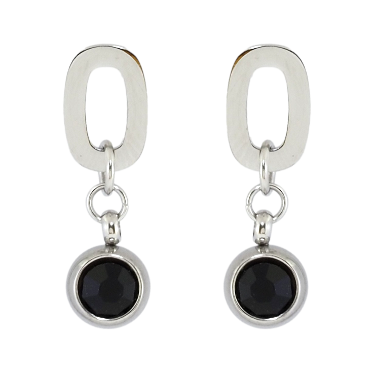 Сережки Xuping TTM Stainless Steel колір Родій пусети Овальні з підвісками кульками та чорними фіанітами фото №15 Сережки Xuping TTM Stainless Steel колір Родій пусети Овальні з підвісками кульками та чорними фіанітами фото №15