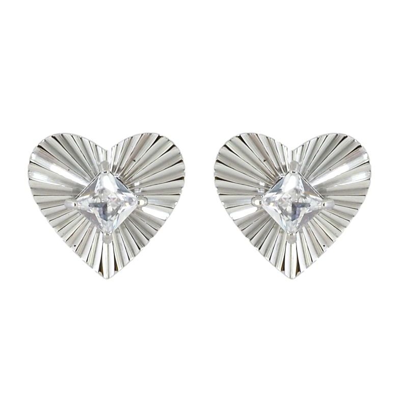 Сережки Xuping TTM Stainless Steel колір Родій пусети Серця з кристалами фото №1