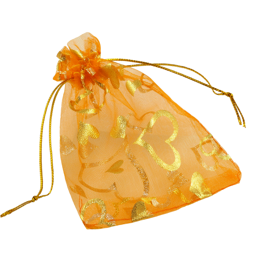Мешочек подарочный из органзы Узор сердечки, цвет оранжевый размер 8х12см цена за 1 шт. фото №1 Мешочек подарочный из органзы Узор сердечки, цвет оранжевый размер 8х12см цена за 1 шт. фото №1