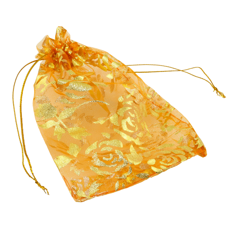 Мешочек подарочный из органзы Цветочный узор, цвет оранжевый размер 10х13см цена за 1 шт. фото №14