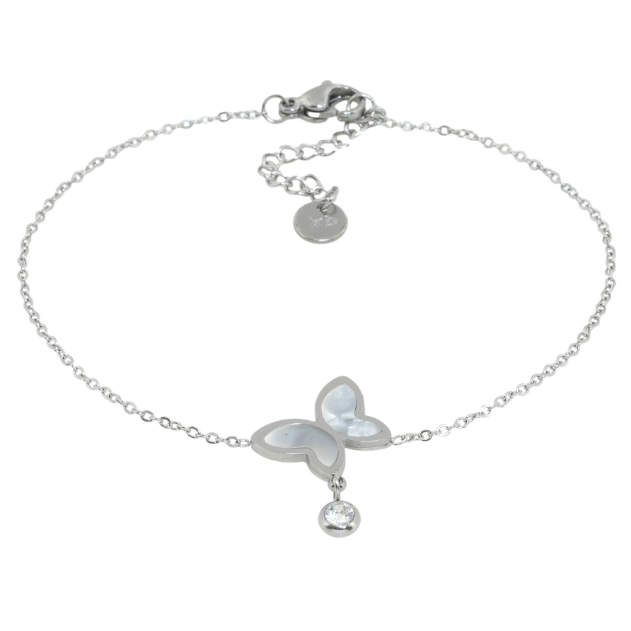 Браслет Xuping ТТМ Stainless Steel колір Родій Ланцюжок зі вставкою метелик довжина з доп.цеп. 19-22см х 1мм фото №1 Браслет Xuping ТТМ Stainless Steel колір Родій Ланцюжок зі вставкою метелик довжина з доп.цеп. 19-22см х 1мм фото №1