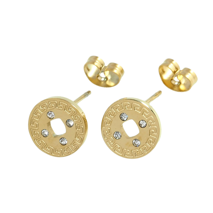 Серьги Xuping TTM Stainless Steel цвет 14K пусеты Греческий узор с цирконием ø 10мм фото №9 Серьги Xuping TTM Stainless Steel цвет 14K пусеты Греческий узор с цирконием ø 10мм фото №9