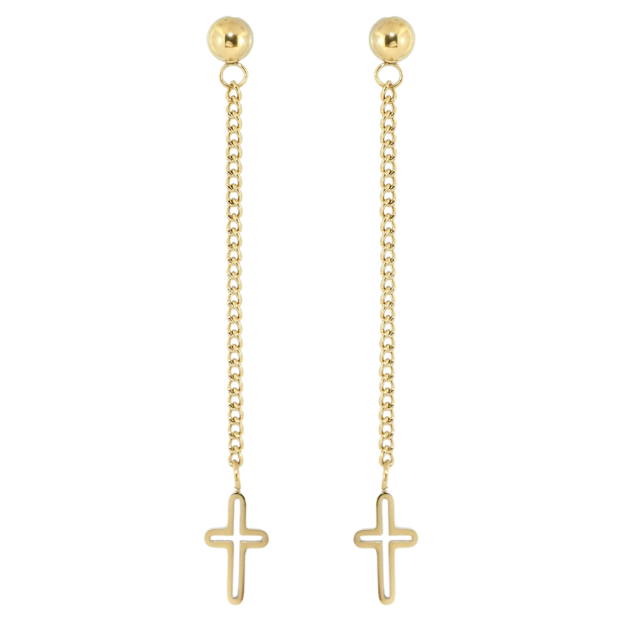 Серьги Xuping TTM Stainless Steel цвет 14K пусеты Подвески Крестики на цепочке фото №1 Серьги Xuping TTM Stainless Steel цвет 14K пусеты Подвески Крестики на цепочке фото №1