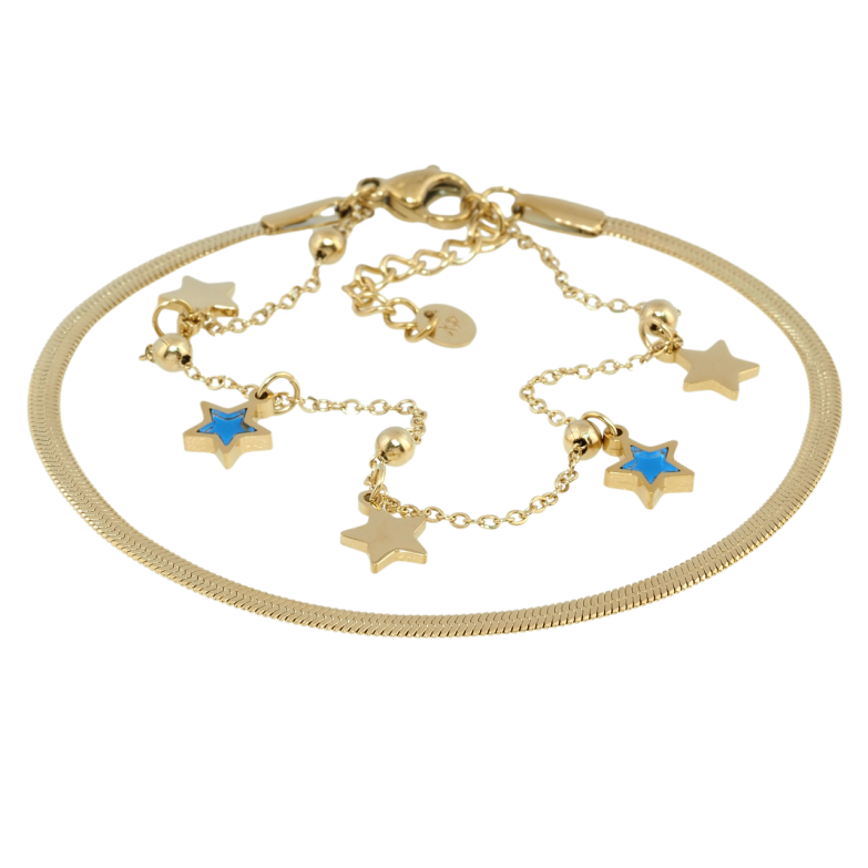 Браслет Xuping ТТМ Stainless Steel колір 14K Подвійний ланцюжок довжина з доп.ланцюжком 17.5-20.5см х 1-2.5мм фото №1 Браслет Xuping ТТМ Stainless Steel колір 14K Подвійний ланцюжок довжина з доп.ланцюжком 17.5-20.5см х 1-2.5мм фото №1