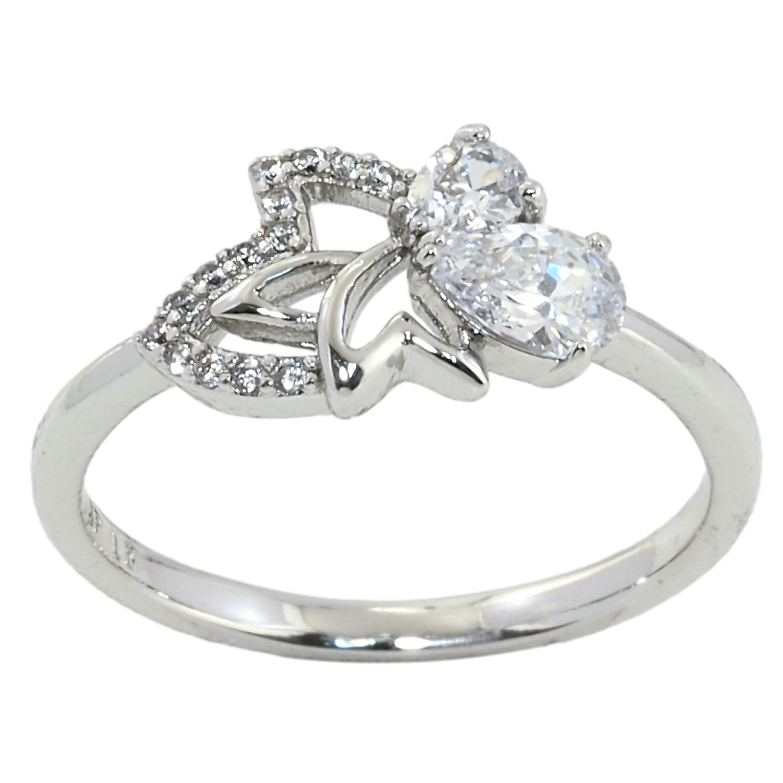 Кольцо Xuping Родий Листик с кристаллами фото №1 Кольцо Xuping Родий Листик с кристаллами фото №1