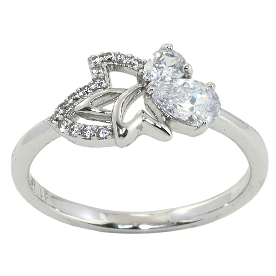 Кольцо Xuping Родий Листик с кристаллами фото №1 Кольцо Xuping Родий Листик с кристаллами фото №1