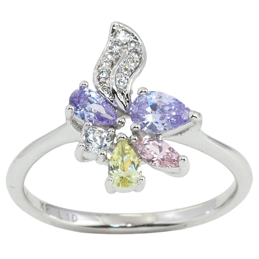 Кольцо Xuping Родий Кристальный цветной орнамент с листиком фото №1 Кольцо Xuping Родий Кристальный цветной орнамент с листиком фото №1