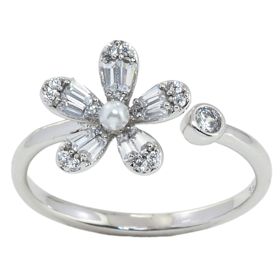 Кольцо Xuping Родий Кристальный цветок с жемчужиной р 18-19 фото №1 Кольцо Xuping Родий Кристальный цветок с жемчужиной р 18-19 фото №1