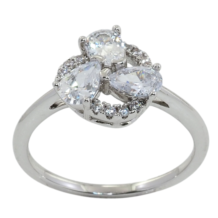 Кольцо Xuping Родий Три фианита с цирконием фото №2