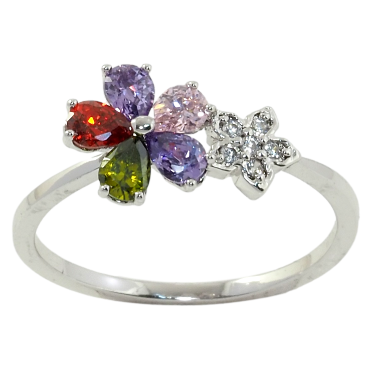 Кольцо Xuping Родий Цветы с цветными фианитами фото №20 Кольцо Xuping Родий Цветы с цветными фианитами фото №20