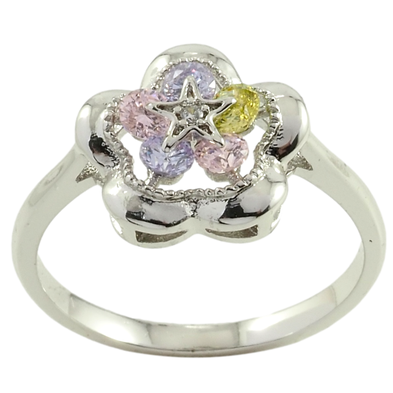 Кольцо Xuping Родий Цветочек с цветными фианитами фото №1