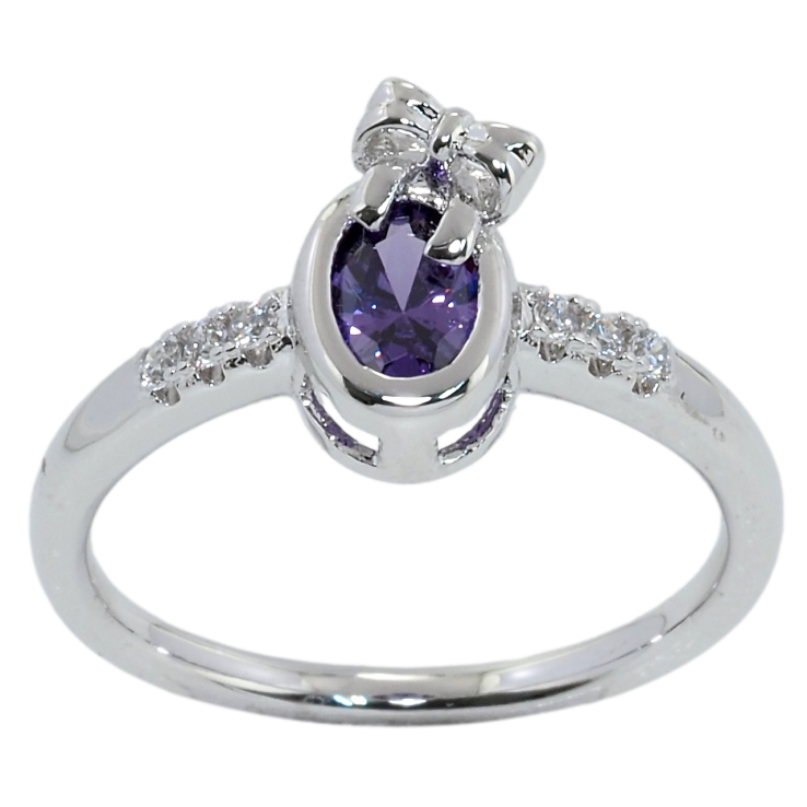 Кольцо Xuping Родий Сиреневый фианит с бантом фото №14