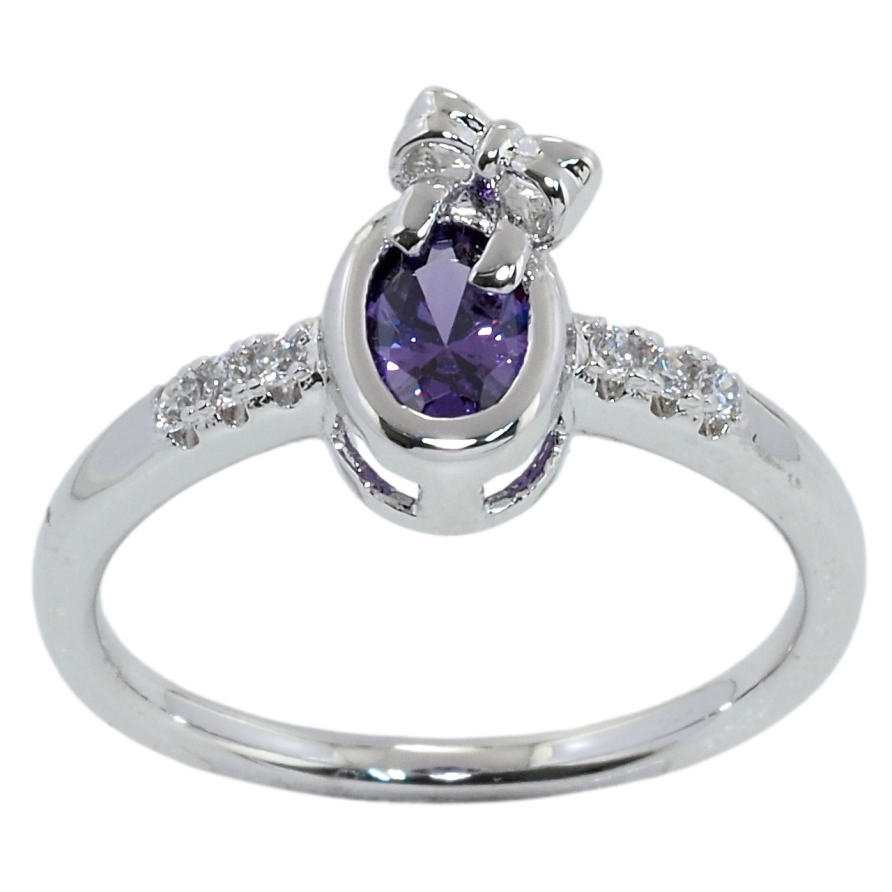 Каблучка Xuping Родій Бузковий фіаніт з бантом фото №1 Каблучка Xuping Родій Бузковий фіаніт з бантом фото №1