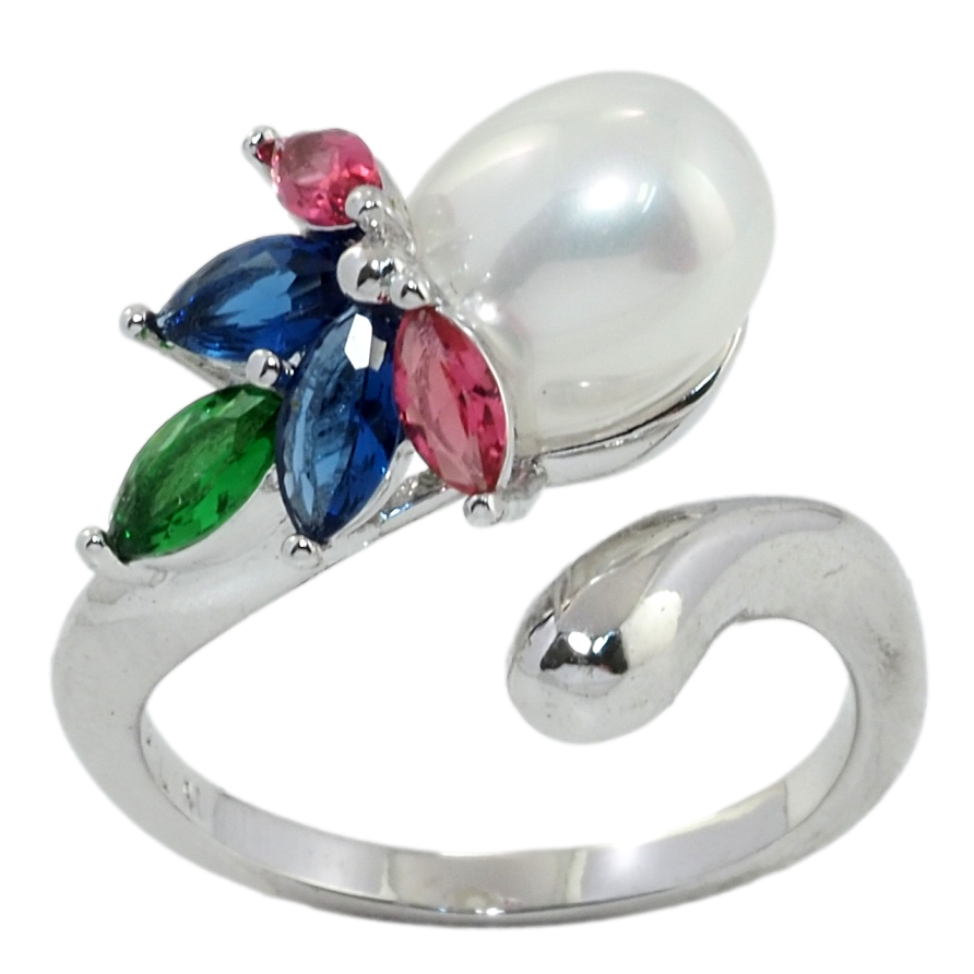 Каблучка Xuping Родій Перлина з кольоровими фіанітами фото №1