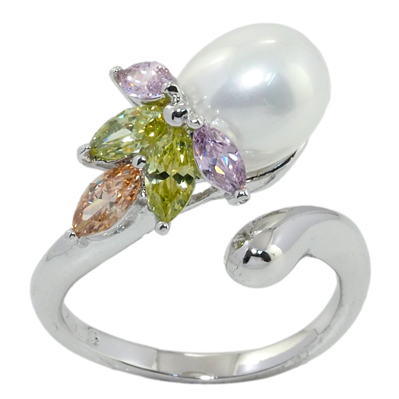Кольцо Xuping Родий Жемчужина с цветными фианитами фото №1