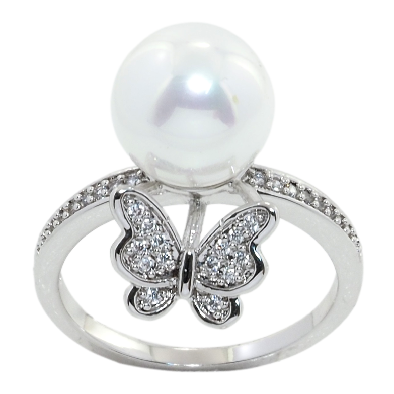 Каблучка Xuping Родій Метелик з перлиною фото №1 Каблучка Xuping Родій Метелик з перлиною фото №1