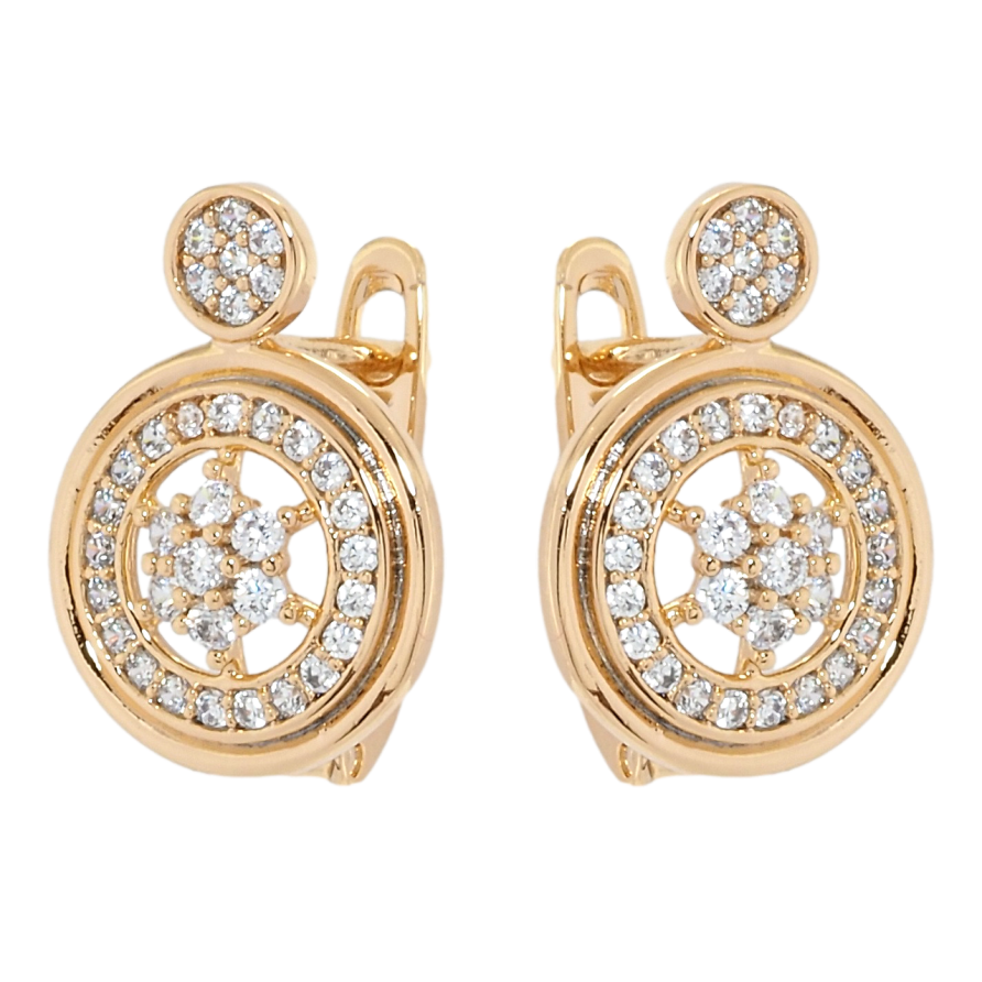 Серьги Xuping Позолота 18K английский замок Круглые с цирконием фото №1
