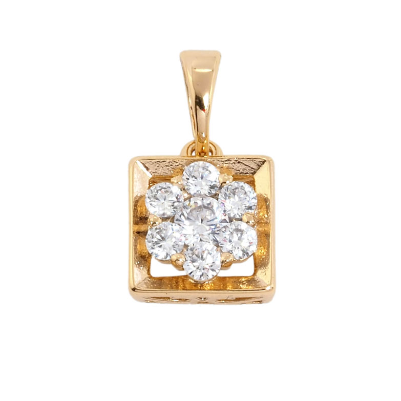 Кулон Xuping Позолота 18K Квадрат з кристальною квіточкою, 9х9мм для ланцюжка до 5мм фото №1