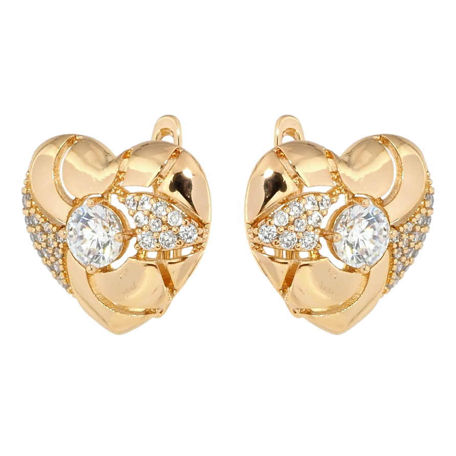Сережки Xuping Позолота 18K англійський замок Серця з цирконієм фото №1