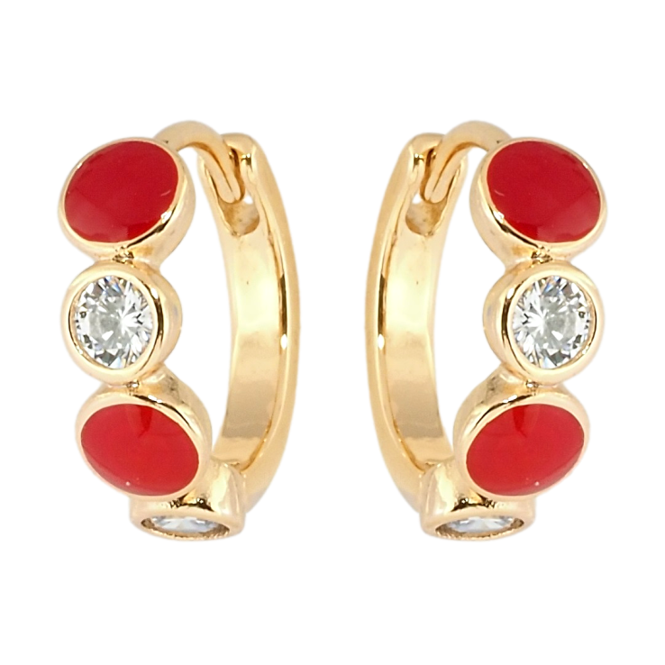 Сережки Xuping Позолота 18K колечка Вставки цирконій та червона емаль фото №18