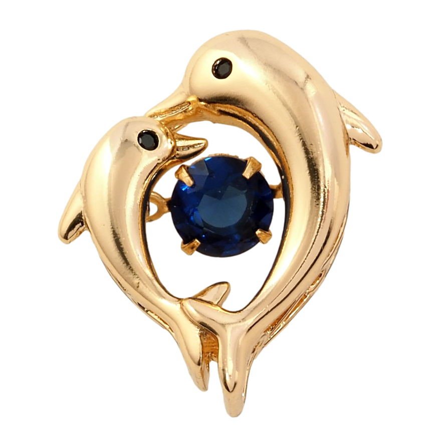 Кулон Xuping Позолота 18K Дельфины с синим фианитом для цепочки до 3мм фото №1