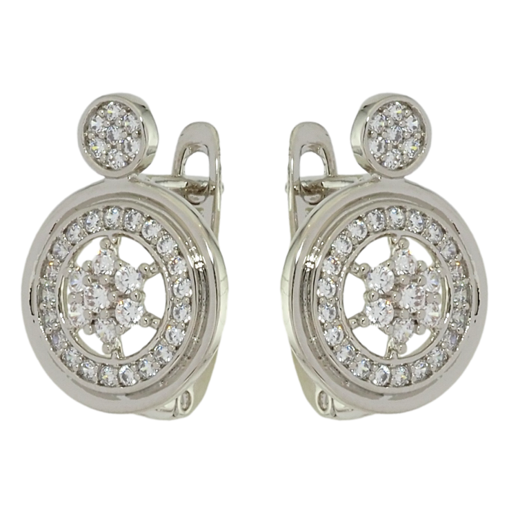 Серьги Xuping Родий английский замок Круги с узором цирконием фото №24