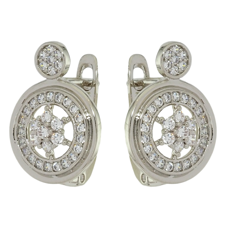 Серьги Xuping Родий английский замок Круги с узором цирконием фото №1