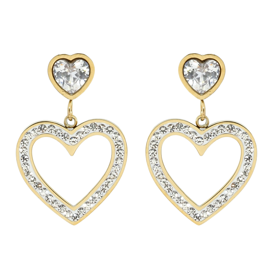 Сережки Xuping TTM Stainless Steel колір 14K пусети Серця з цирконієм фото №1