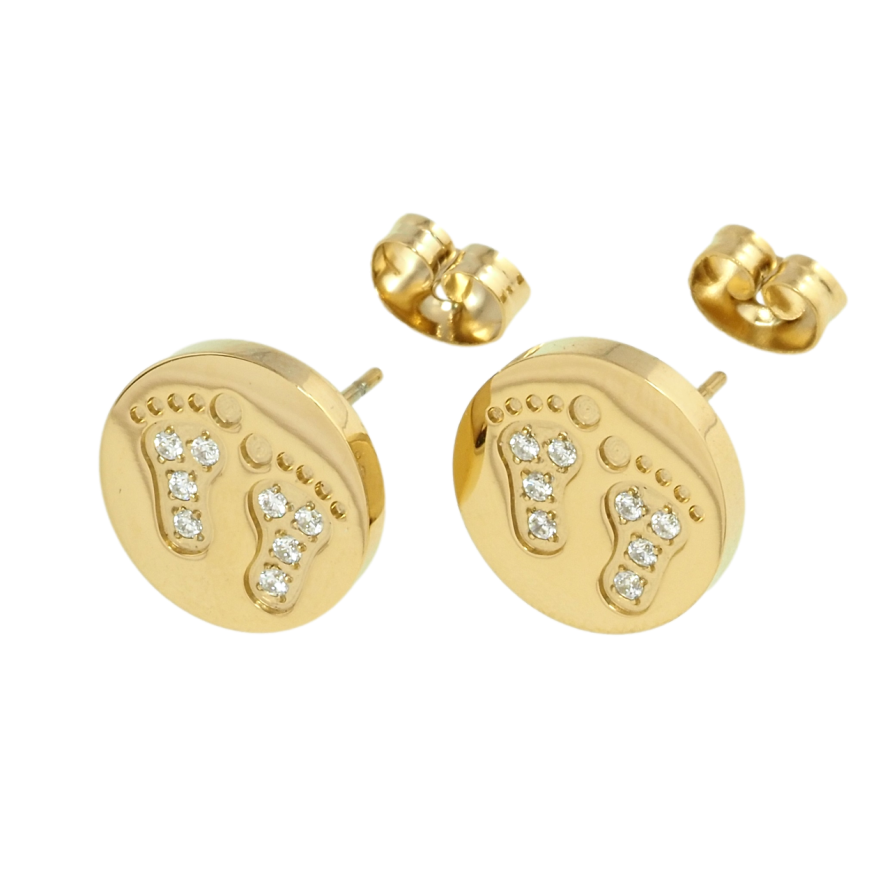 Серьги Xuping TTM Stainless Steel цвет 14K пусеты Узор следы ø 12мм фото №1 Серьги Xuping TTM Stainless Steel цвет 14K пусеты Узор следы ø 12мм фото №1