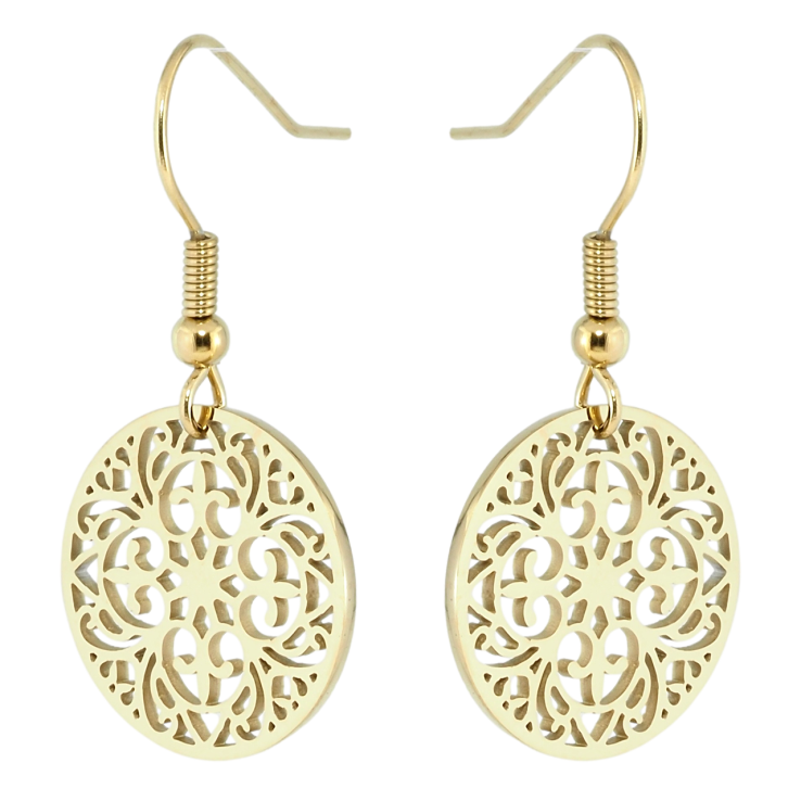 Серьги Xuping TTM Stainless Steel цвет 14K французский замок Резные круги фото №21 Серьги Xuping TTM Stainless Steel цвет 14K французский замок Резные круги фото №21