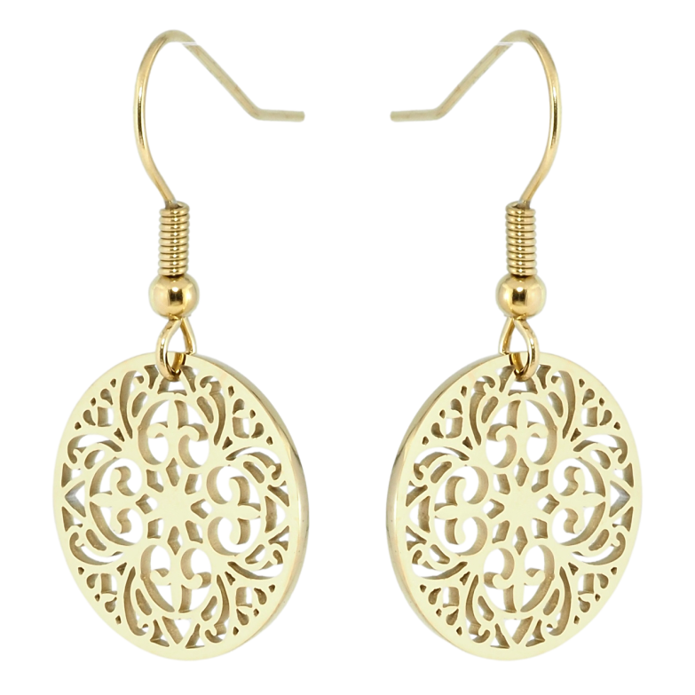 Серьги Xuping TTM Stainless Steel цвет 14K французский замок Резные круги фото №4 Серьги Xuping TTM Stainless Steel цвет 14K французский замок Резные круги фото №4