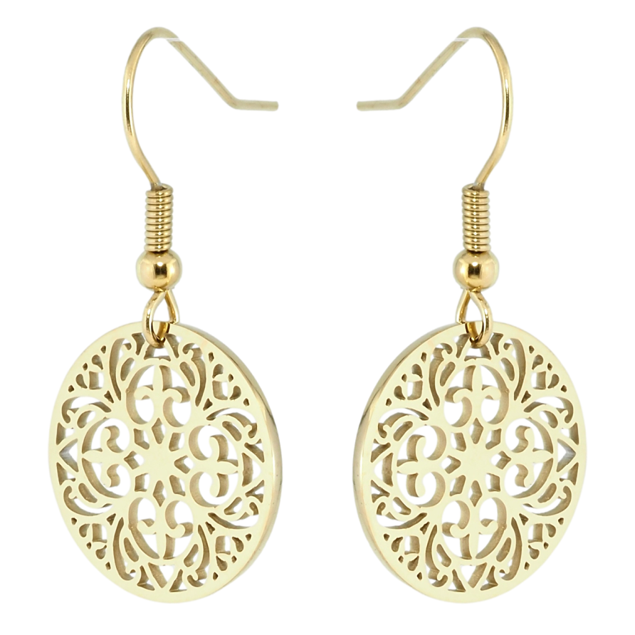 Серьги Xuping TTM Stainless Steel цвет 14K французский замок Резные круги фото №1 Серьги Xuping TTM Stainless Steel цвет 14K французский замок Резные круги фото №1