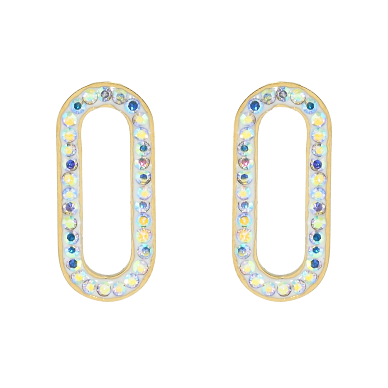 Сережки Xuping TTM Stainless Steel колір 14K пусети Овали з райдужним цирконієм фото №1