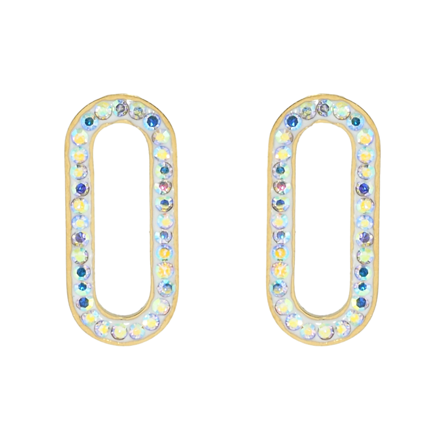 Сережки Xuping TTM Stainless Steel колір 14K пусети Овали з райдужним цирконієм фото №1